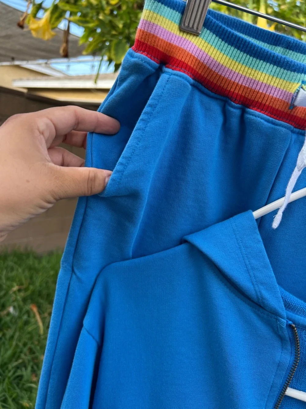 Hanna Andersson Blue Hoodie & Pants Set with Rainbow Trim